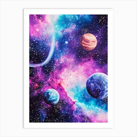 Galaxy with planets Art Print