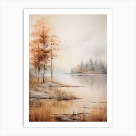 Lake In The Woods In Autumn, Painting 34 Art Print