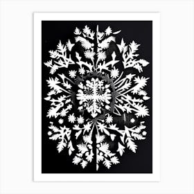 Winter Snowflake Pattern, Snowflakes, Linocut 3 Art Print