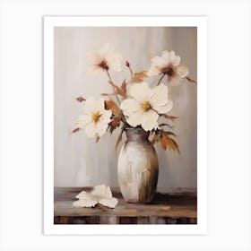 Hibiscus, Autumn Fall Flowers Sitting In A White Vase, Farmhouse Style 3 Art Print