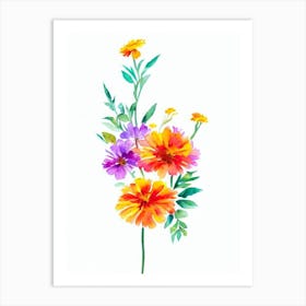 Marigold 2 Watercolour Flower Art Print