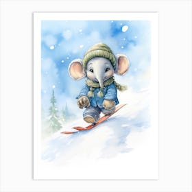 Elephant Painting Snow Boarding Watercolour 3 Art Print