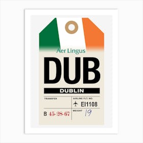 Dublin (DUB) Ireland Vintage Airline Luggage Tag Art Print