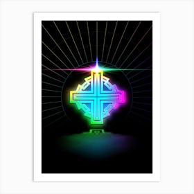 Neon Geometric Glyph in Candy Blue and Pink with Rainbow Sparkle on Black n.0213 Art Print