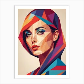 Colorful Geometric Woman Portrait Low Poly (26) Art Print