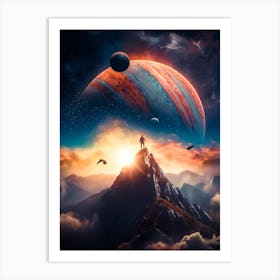 Space Jupiter Adventurer and Eagles Art Print