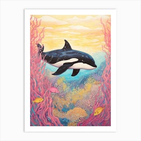 Pastel Crayon Underwater Orca Whale Drawing 4 Art Print