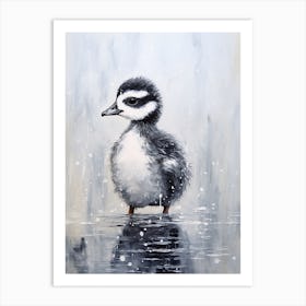 Black Feathered Duckling In A Snow Scene 1 Art Print
