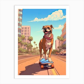 Boxer Dog Skateboarding Illustration 1 Art Print