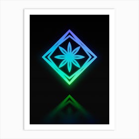 Neon Blue and Green Abstract Geometric Glyph on Black n.0170 Art Print