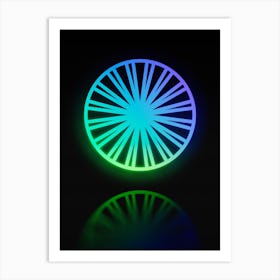 Neon Blue and Green Abstract Geometric Glyph on Black n.0180 Art Print