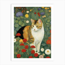 Cat In A Flower Garden (Klimt) Art Print