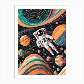 Astronaut In Psychadelic Space Art Print