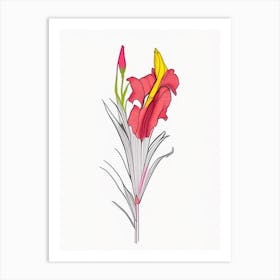 Gladiolus Floral Minimal Line Drawing 1 Flower Art Print