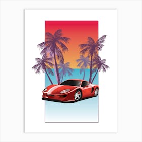 Sports Car With Palm Trees Art Print