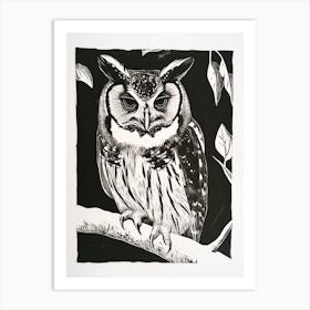 Collared Scops Owl Linocut Blockprint 1 Art Print