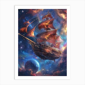 Fantasy Ship Floating in the Galaxy 1 Art Print