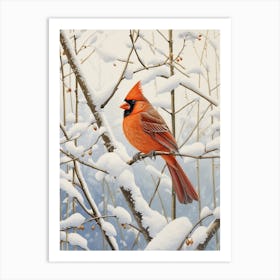 Winter Bird Painting Northern Cardinal 3 Art Print