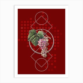 Vintage Grape Vine Botanical with Geometric Line Motif and Dot Pattern n.0158 Art Print