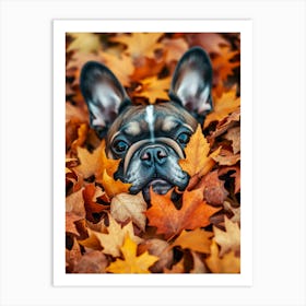 French Bulldog In Autumn Leaves 2 Art Print