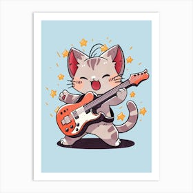 Cat Playing Guitar Art Print