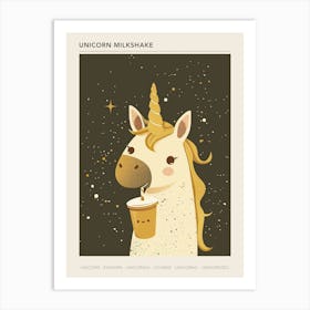 Unicorn Mustard Muted Pastels Drinking A Milkshake Poster Art Print