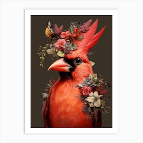 Bird With A Flower Crown Northern Cardinal 1 Art Print