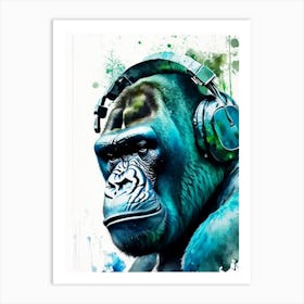 Gorilla With Headphones Gorillas Mosaic Watercolour 1 Art Print