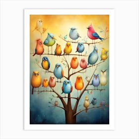 Colorful Birds In A Tree Art Print