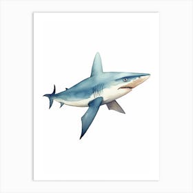 Cartoon Watercolour Silky Shark Kids Nursery 1 Art Print