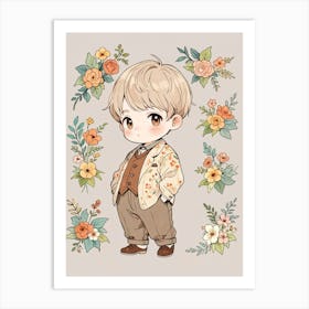 Cute Boy With Flowers Art Print