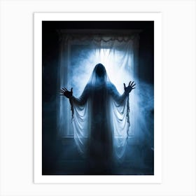 Ghostly Apparition Shrouded In Ethereal Veil Representing Religious Blindness Man Trapped In A Curt (7) Art Print