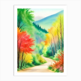 Watercolor Autumn Forest Road Art Print