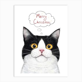 Cat Merry Christmas Art Print