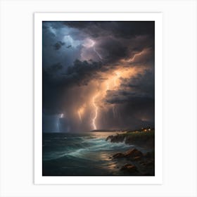 Lightning Over The Ocean Art Print