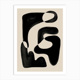 Abstract Black and Beige Organic Shapes Art Print