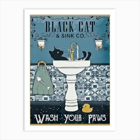 Wash Your Paws - Vintage Retro Bathroom Humour From The Black Cat Sink Company - Remastered Wash Your Hands Toilet Humor Art Print