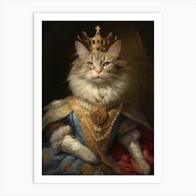 Cat In Medieval Clothing Rococo Inspired Painting 2 Art Print