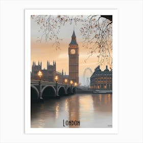 London At Sunset, minimalist soft tones palette, watercolor poster Art Print