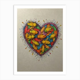 Bees In A Heart Art Print
