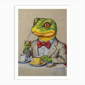 Lizard Drinking Tea Art Print