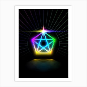 Neon Geometric Glyph in Candy Blue and Pink with Rainbow Sparkle on Black n.0340 Art Print