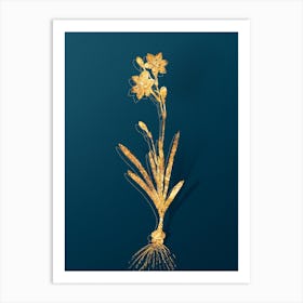 Vintage Coppertips Botanical in Gold on Teal Blue n.0263 Art Print