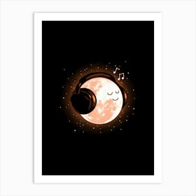 Moon With Headphones Art Print