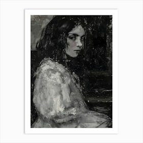 Girl In Black And White Art Print