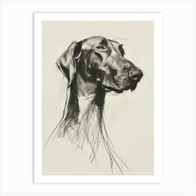 Spaniel Doberman Dog Charcoal Line 3 Art Print