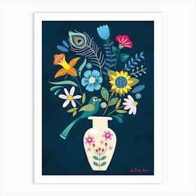 Folk Art Vase Of Flowers Art Print