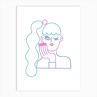 Winking Girl Neon Art Print