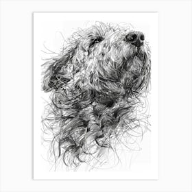 Long Hair Furry Dog Line Sketch 3 Art Print