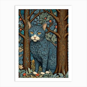 William Morris Blue Cat In The Forest Art Print